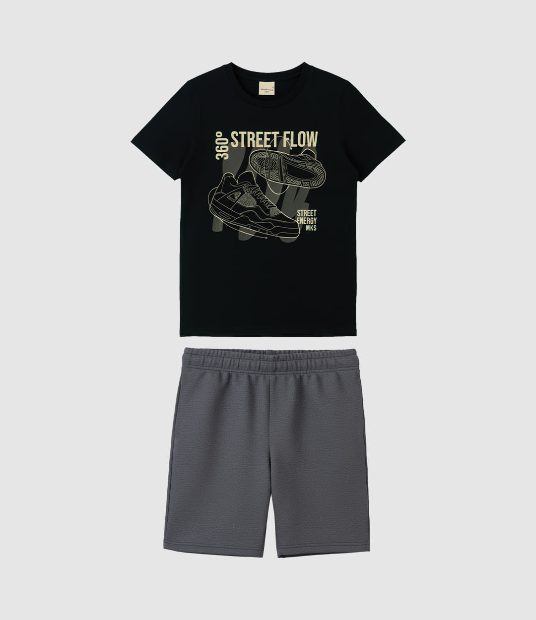 Conjunto Infantil Menino Camiseta Estampada E Bermuda Moletinho Malwee Kids - Preto - 6