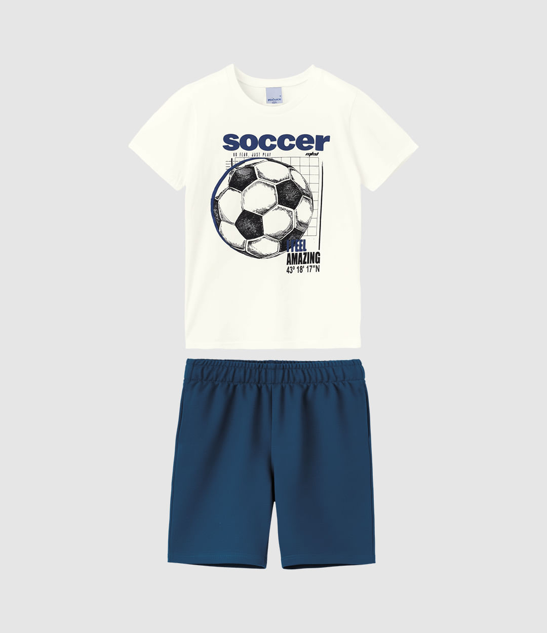 Conjunto Infantil Menino Camiseta Estampada E Bermuda Moletinho Malwee Kids - Off White - 8
