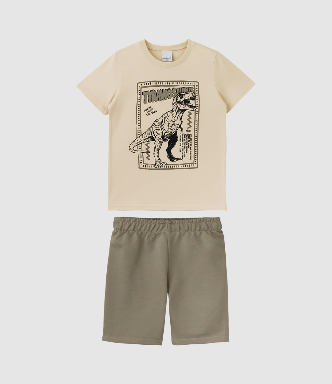 Conjunto Infantil Menino Camiseta Estampada E Bermuda Moletinho Malwee Kids - Bege - 8