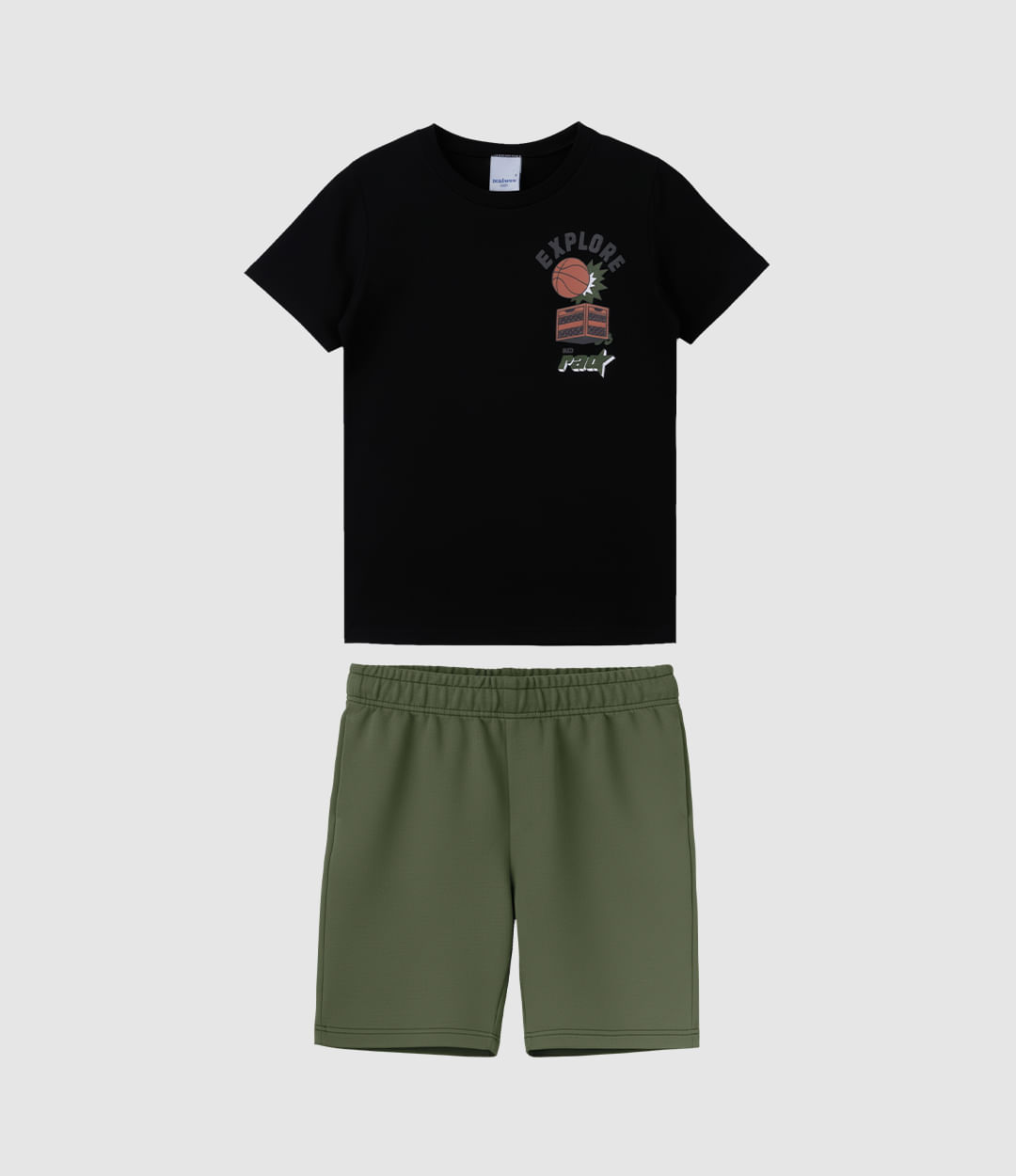 Conjunto Infantil Menino Camiseta Estampada E Bermuda Moletinho Malwee Kids - Preto - 8