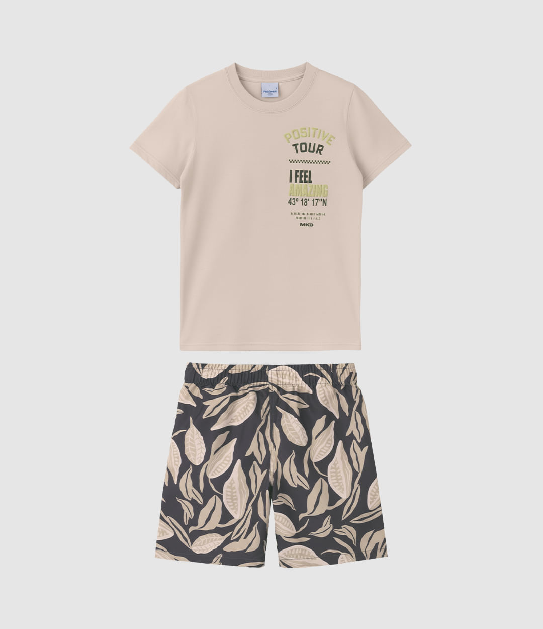 Conjunto Infantil Menino Camiseta E Bermuda Estampada Microfibra Malwee Kids - Off White - 6