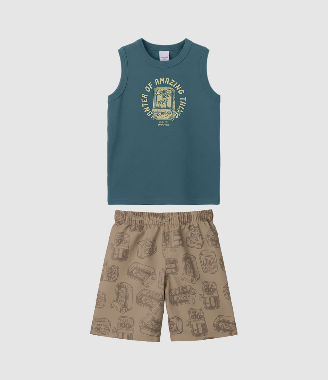 Conjunto Infantil Menino Regata E Bermuda Estampada Microfibra Malwee Kids - Azul - 8