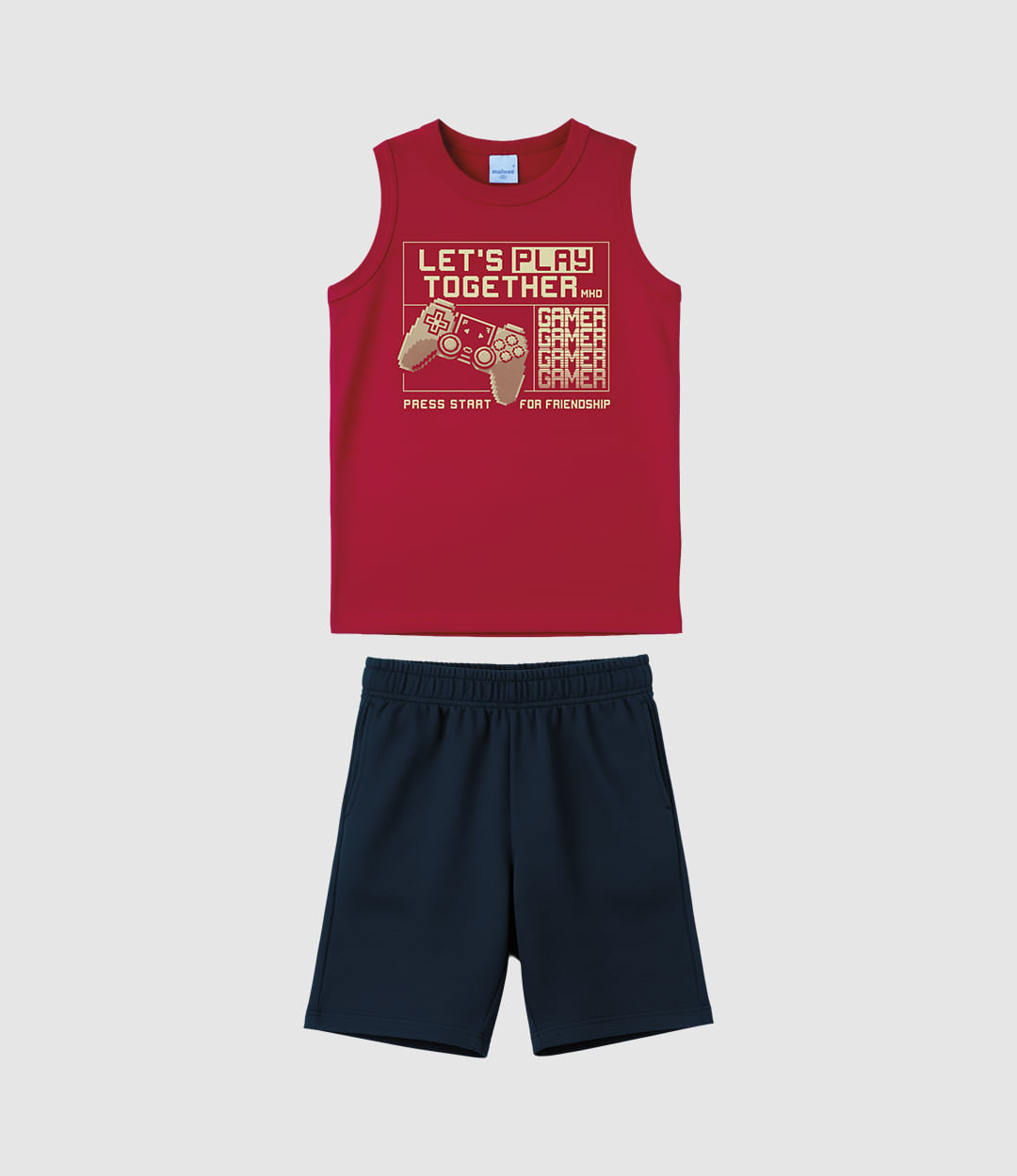 Conjunto Infantil Menino Regata Estampada E Bermuda Moletinho Malwee Kids - Vermelho - 8