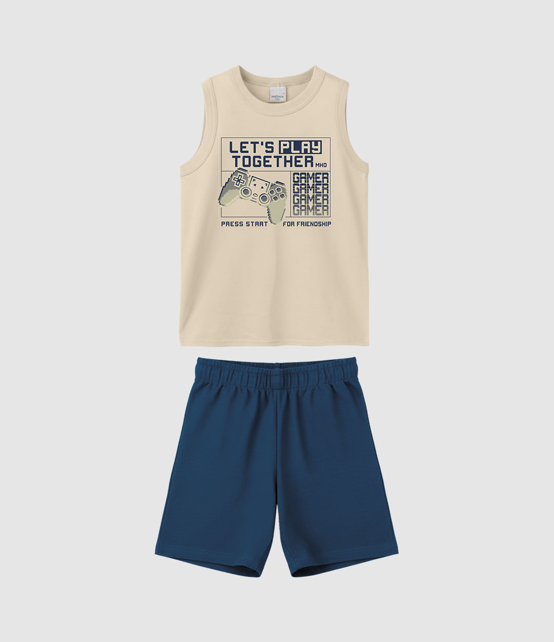 Conjunto Infantil Menino Regata Estampada E Bermuda Moletinho Malwee Kids - Bege - 8