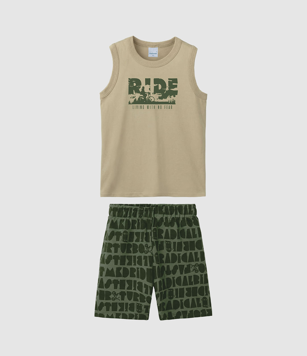 Conjunto Infantil Menino Estampa Ride Regata E Bermuda Malwee Kids - Bege - 8