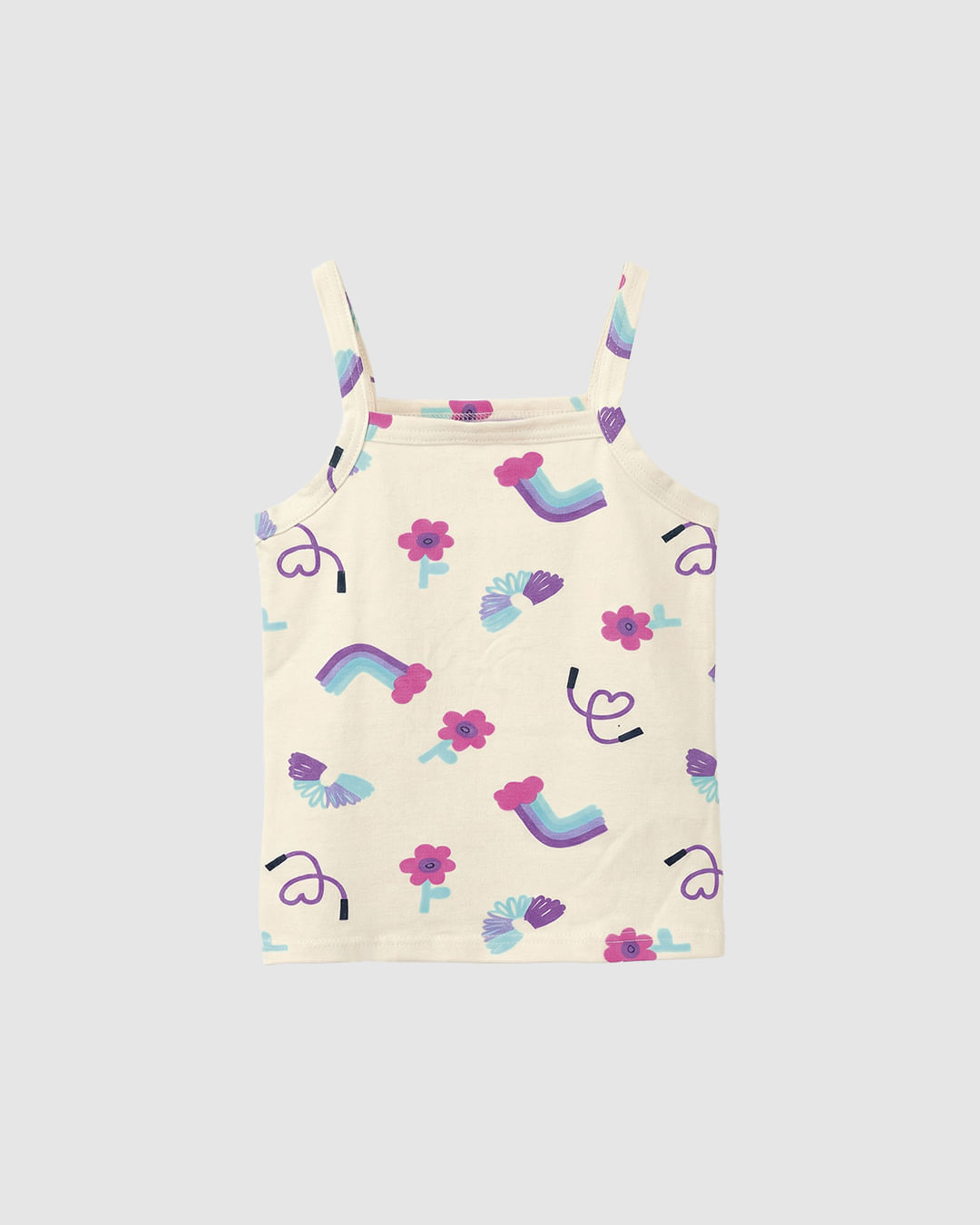 Regata Infantil Menina Alça Média Estampa Rotativa Em Algodão Malwee Kids - Off White - 3