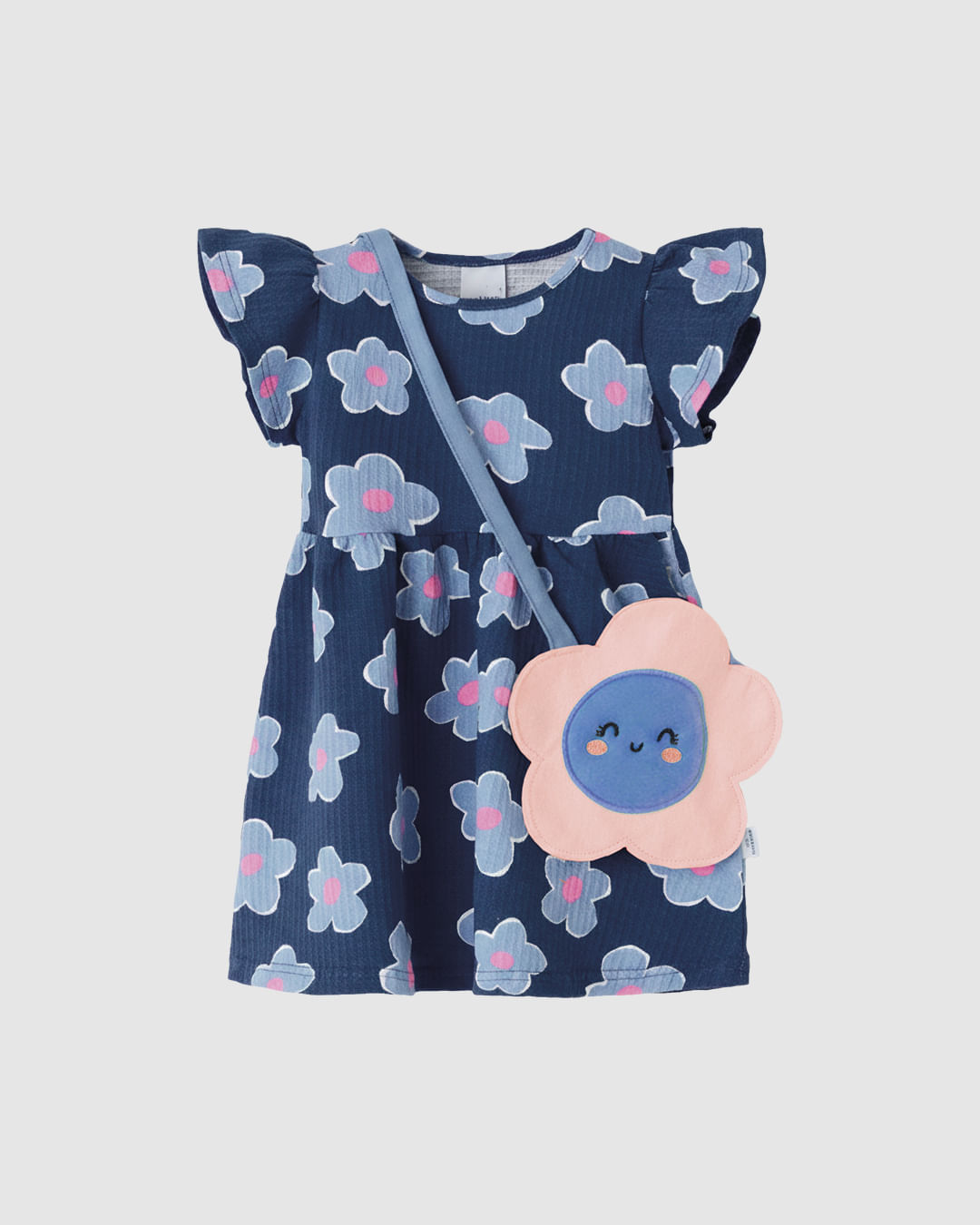 Vestido Infantil Estampa Flor Acompanha Bolsa Em Malha Texturizada Malwee Kids