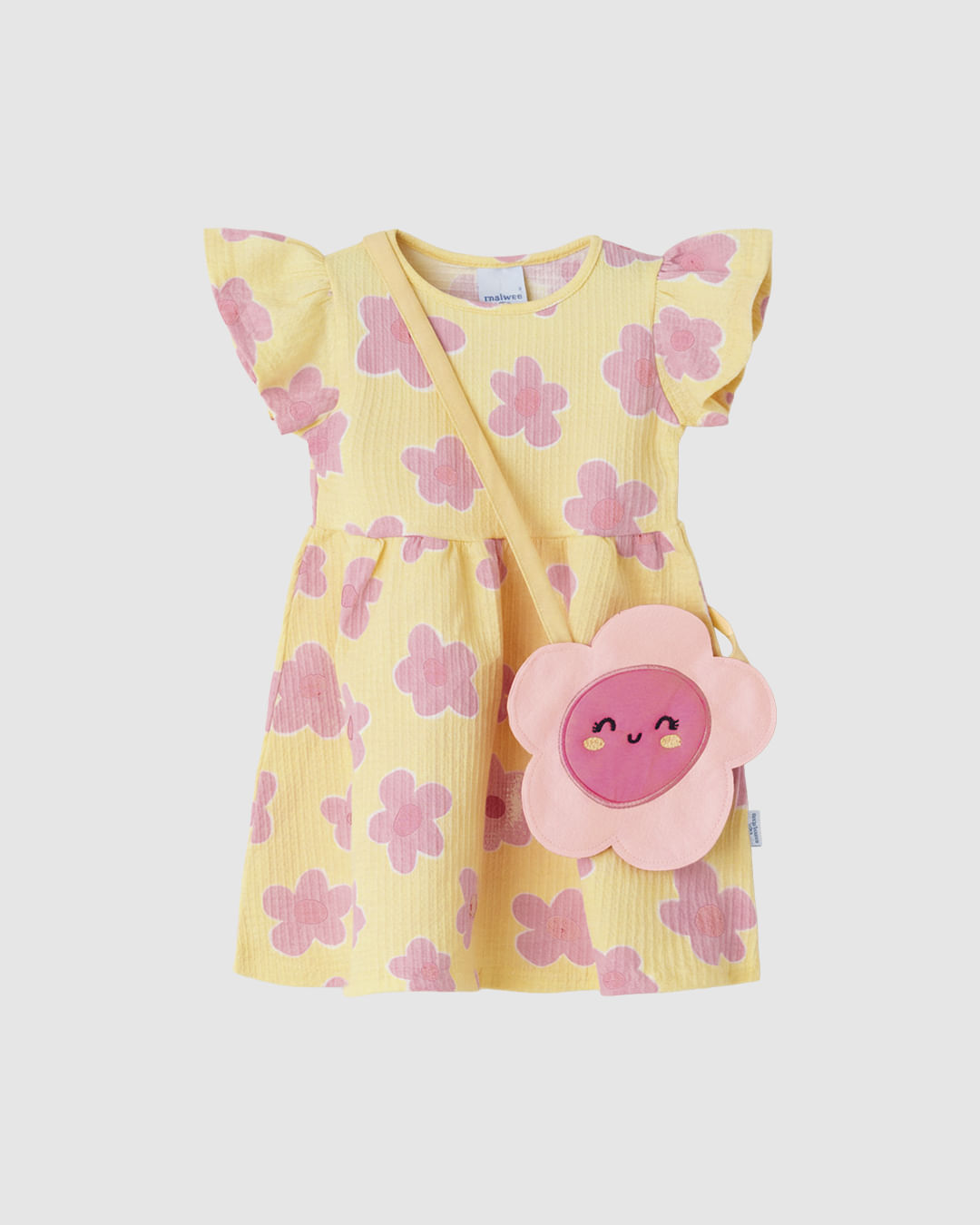 Vestido Infantil Estampa Flor Acompanha Bolsa Em Malha Texturizada Malwee Kids