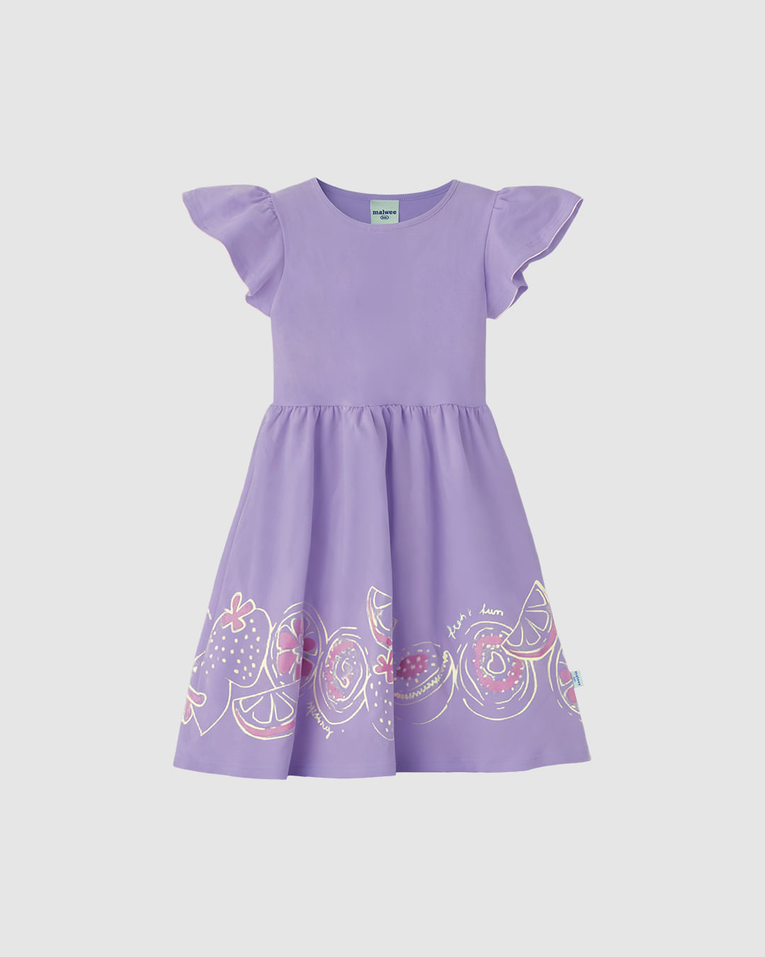 Vestido Infantil Manga Babado Estampa Puff Em Algodão Malwee Kids