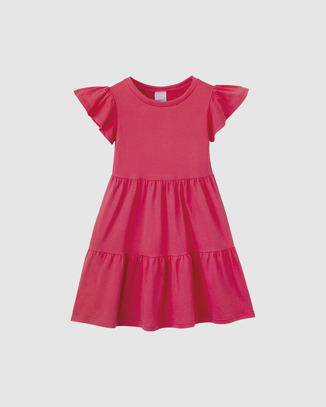 Vestido Infantil Rodado Acinturado Manga Curta Em Algodão Malwee Kids - Vermelho - 4