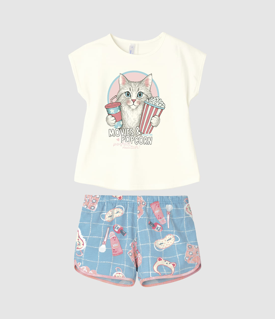 Pijama Curto Infantil Menina Shorts Estampado Barra Arredondada Malwee Kids