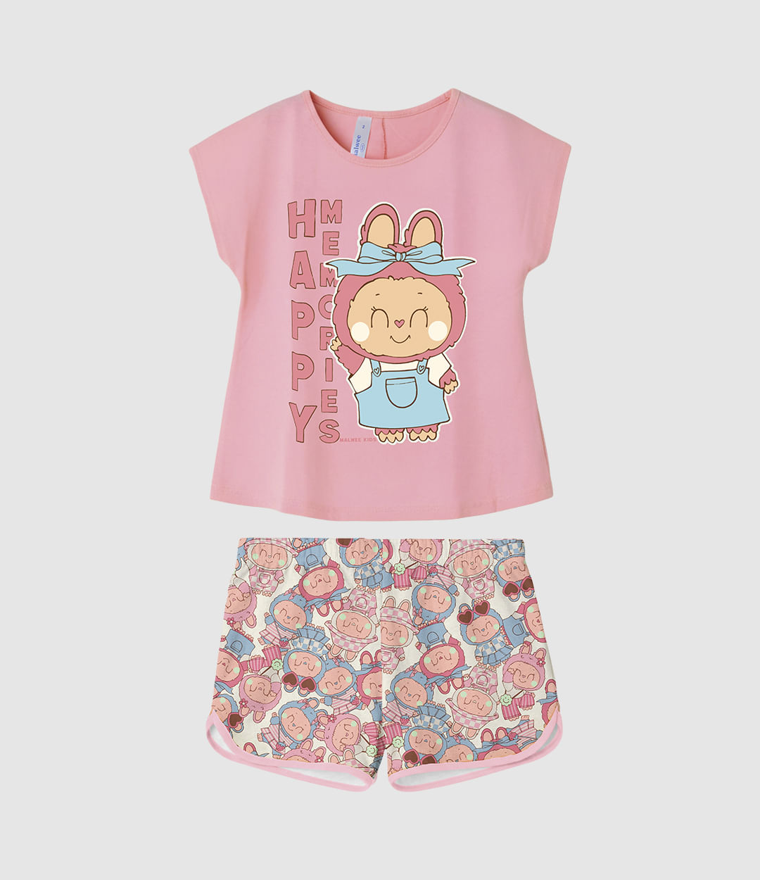 Pijama Curto Infantil Menina Shorts Estampado Barra Arredondada Malwee Kids - Rosa - 10