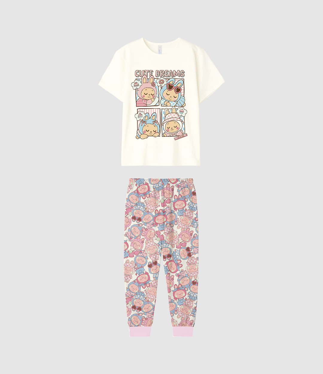 Pijama Longo Infantil Menina Blusa Cute Dreams Em Algodão Malwee Kids - Off White - 8