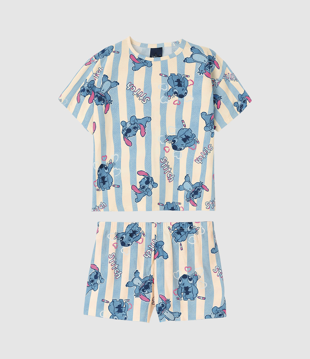 Pijama Curto Infantil Menina Especial Estampa Stitch Em Algodão Malwee Kids - Azul - 6