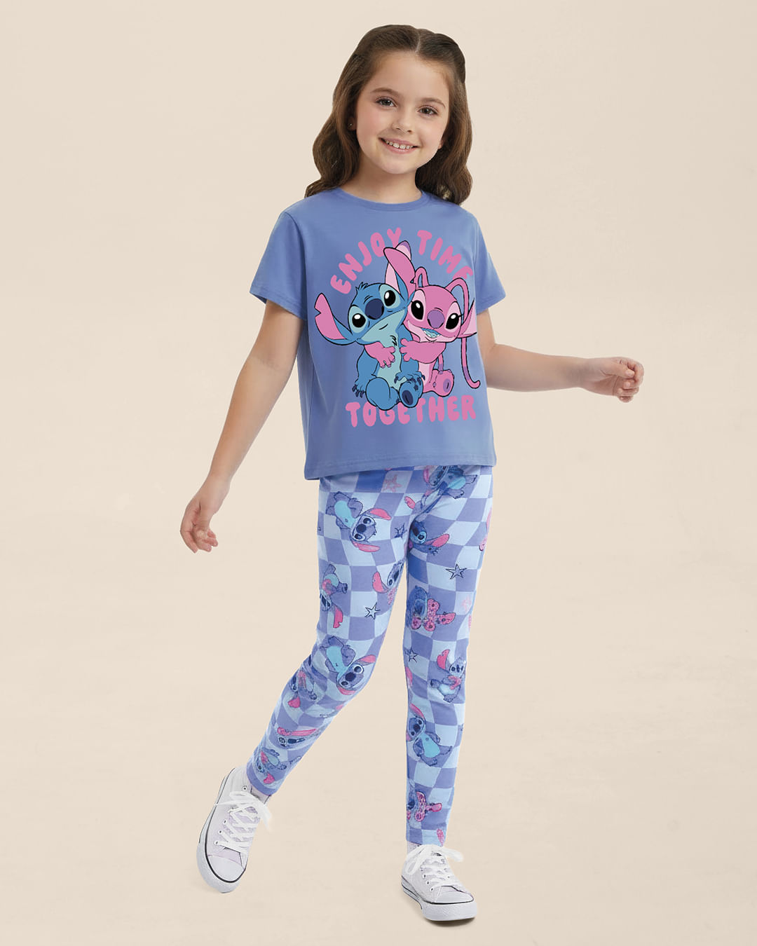 Blusa Infantil Menina Stitch Enjoy Time Together Em Algodão Malwee Kids - Azul - 14