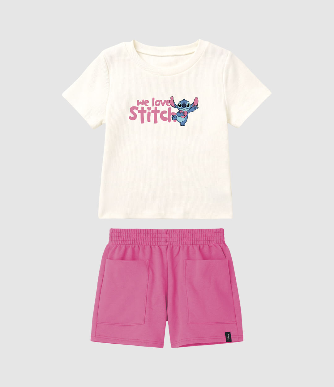 Conjunto Infantil Menina Blusa We Love Stitch E Shorts Malwee Kids - Off White - 10