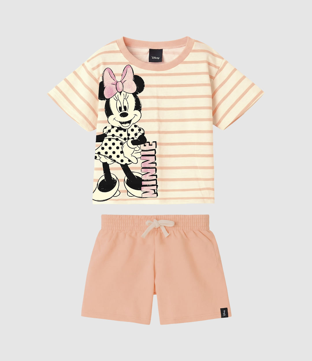 Conjunto Infantil Menina Blusa Listrada Minnie Mouse E Shorts Malwee Kids - Laranja - 12