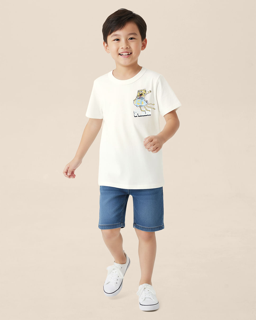 Camiseta Infantil Menino Bob Esponja Estampa Frente E Costas Malwee Kids - Off White - 14