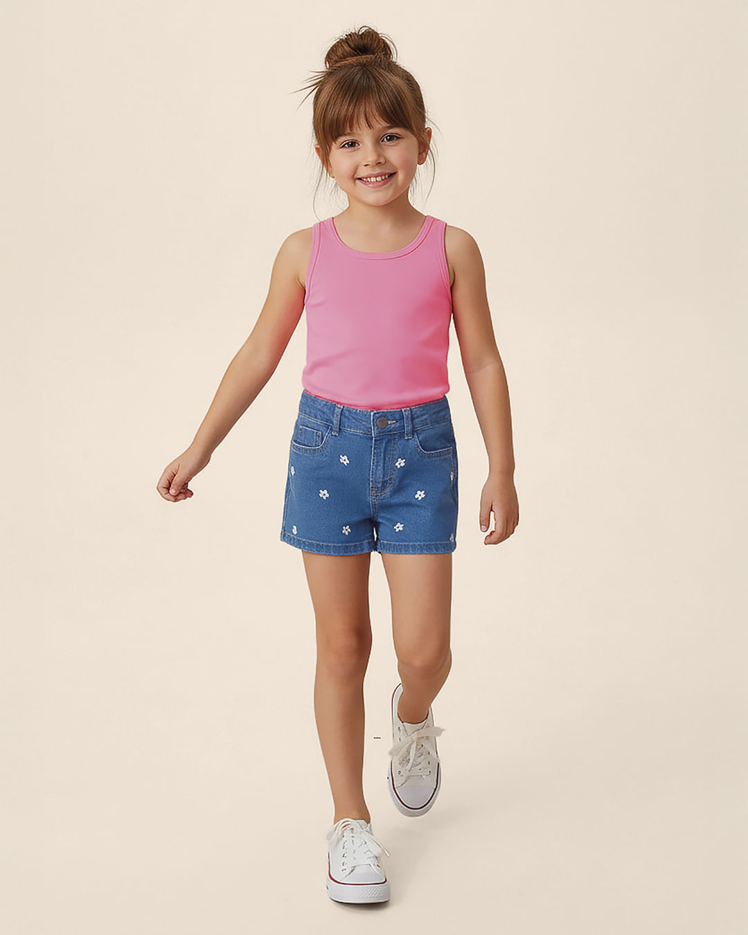 Shorts Infantil Menina Mom Com Bordado Em Jeans Stretch Malwee Kids - Azul - 6