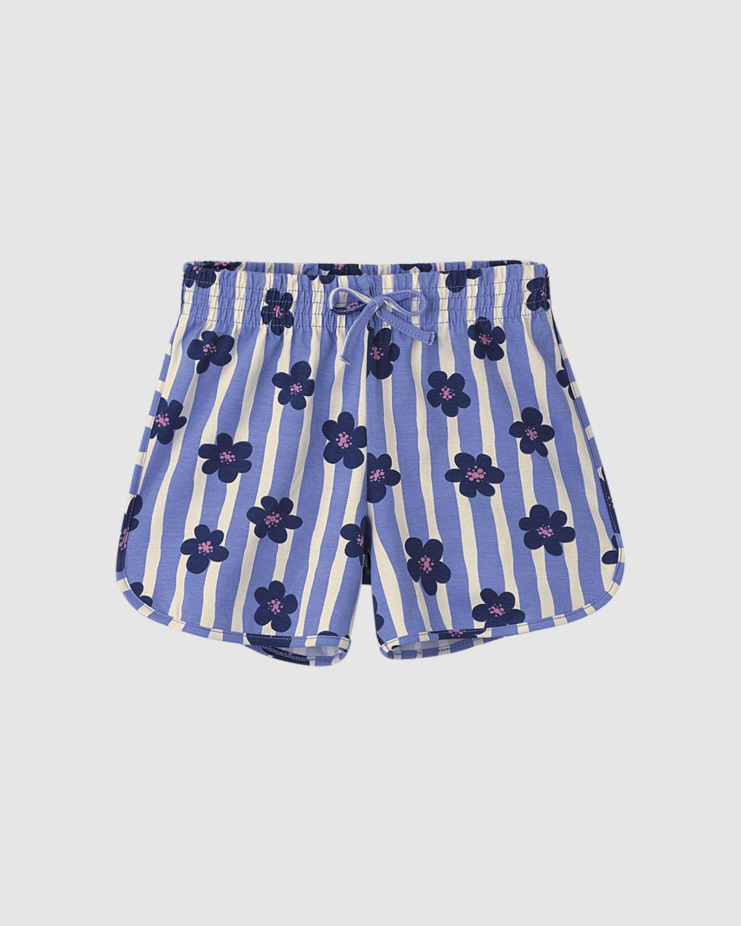 Shorts Infantil Menina Estampado Com Cadarço Em Algodão Malwee Kids - Azul - 8