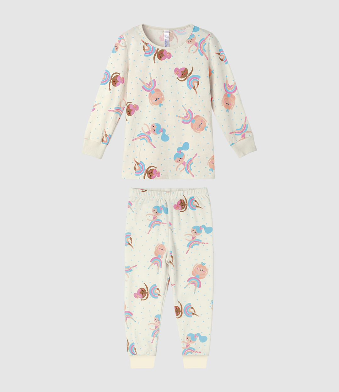 Pijama Infantil Menina Manga Longa Com Punho Em Algodão Malwee Kids