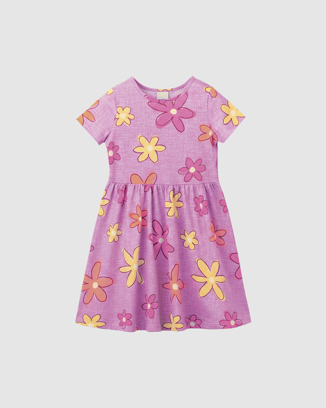 Vestido Infantil Evasê Manga Curta Estampado Em Algodão Malwee Kids