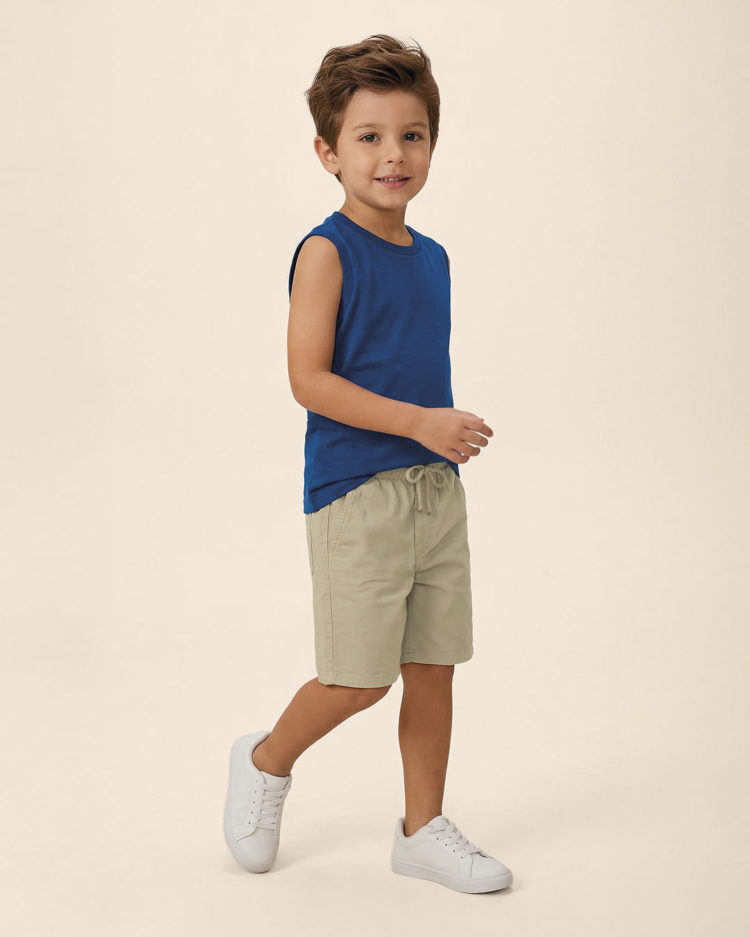 Bermuda Infantil Menino Cadarço Frontal Em Sarja Com Elastano Malwee Kids - Bege - 3