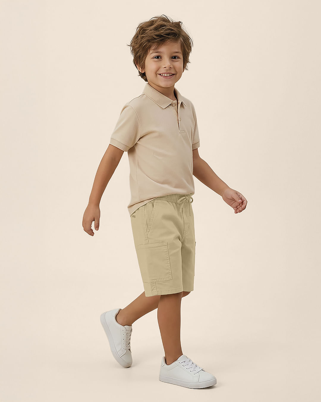 Bermuda Infantil Menino Cargo Etiqueta Decorativa Em Sarja Stretch Malwee Kids - Bege - 6