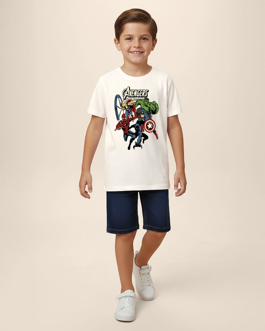 Camiseta Infantil Menino Os Vingadores Earth's Mightiest Heroes Malwee Kids - Off White - 8