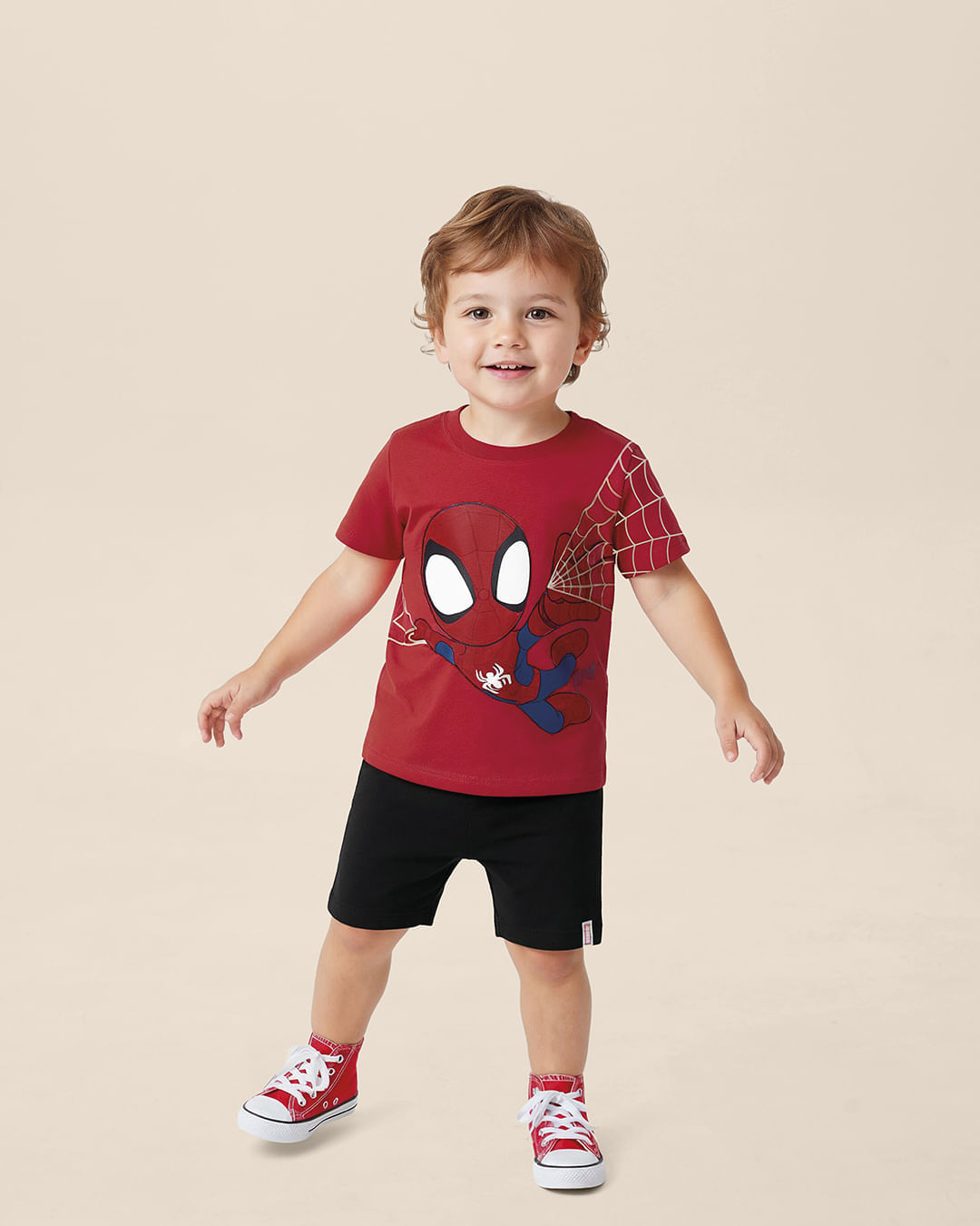 Conjunto Infantil Menino Camiseta Spidey Homem-Aranha Teia Malwee Kids - Vermelho - 4