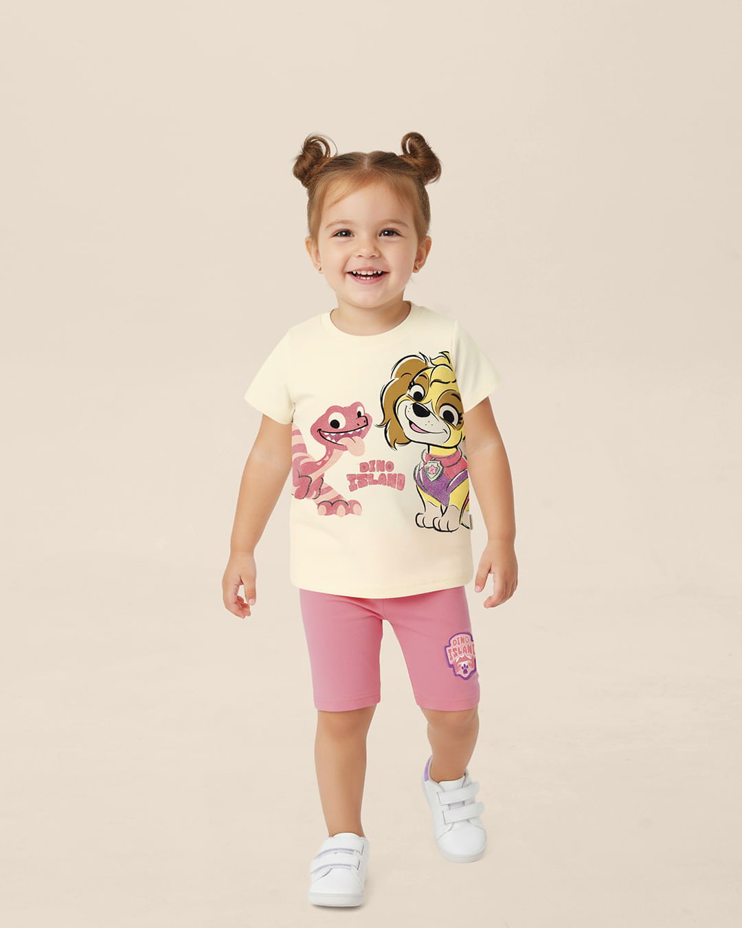 Conjunto Infantil Menina Patrulha Canina Bermuda Ciclista Malwee Kids - Off White - 8