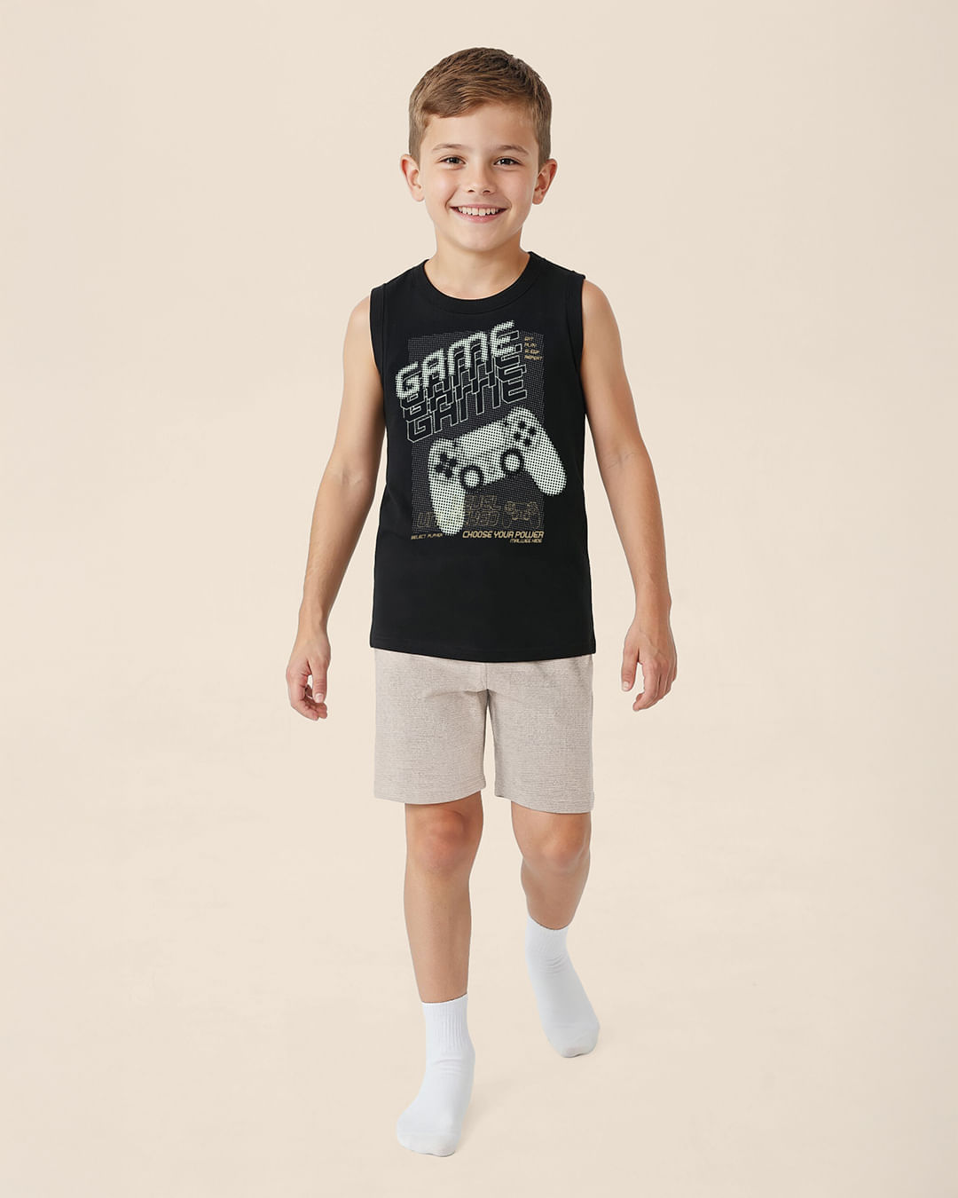 Pijama Curto Infantil Menino Regata Estampa Brilha No Escuro Malwee Kids - Preto - 8