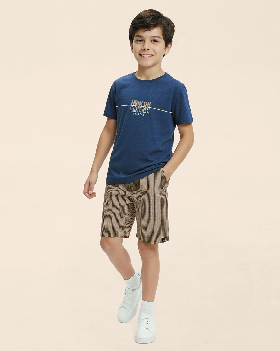 Bermuda Infantil Menino Em Malha Canelada Listrada Malwee Kids - Marrom - 6