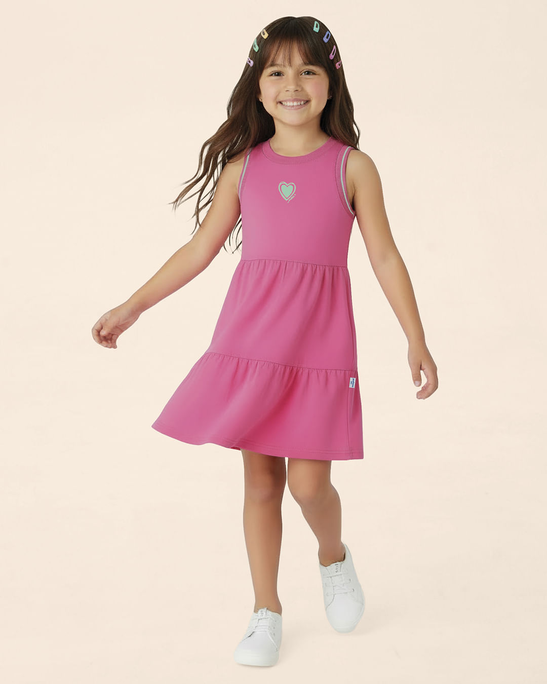 Vestido Infantil Estampa Glitter E Puff 100% Algodão Malwee Kids