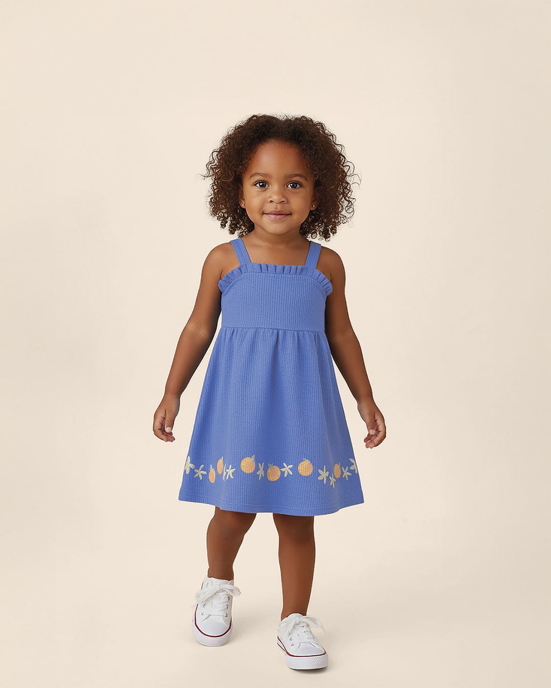 Vestido Infantil Alça Com Babado Em Malha Texturizada Malwee Kids - Azul - 8