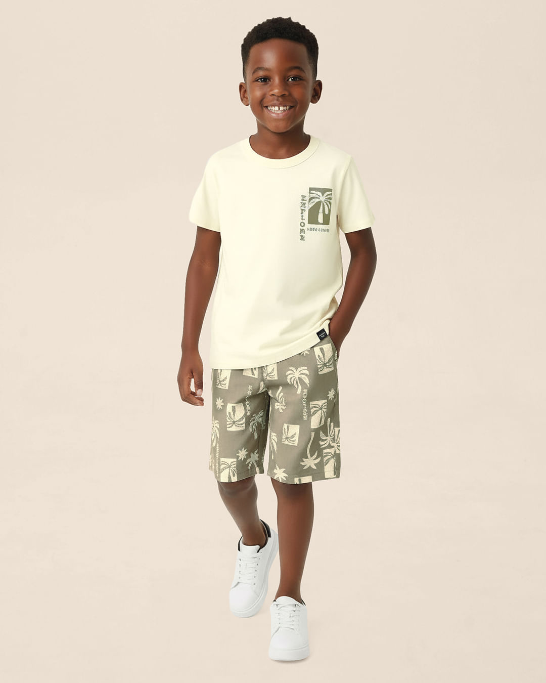 Conjunto Infantil Menino Bermuda Estampada Em Microfibra Malwee Kids - Off White - 10