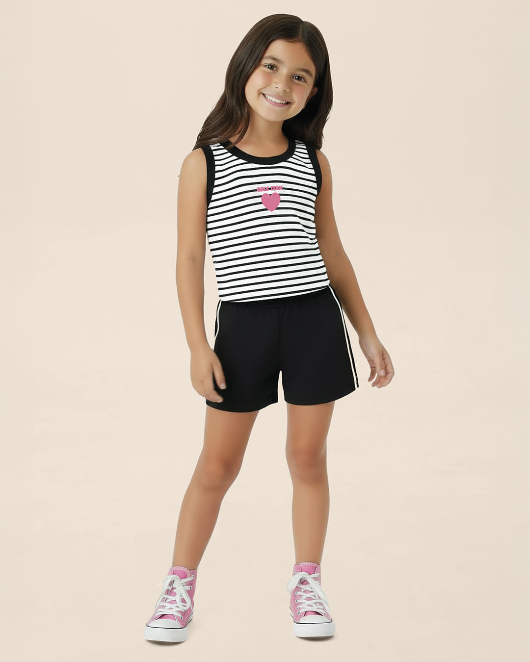 Conjunto Infantil Menina Regata Cropped Malha Listrada Lurex Malwee Kids - Preto - 6