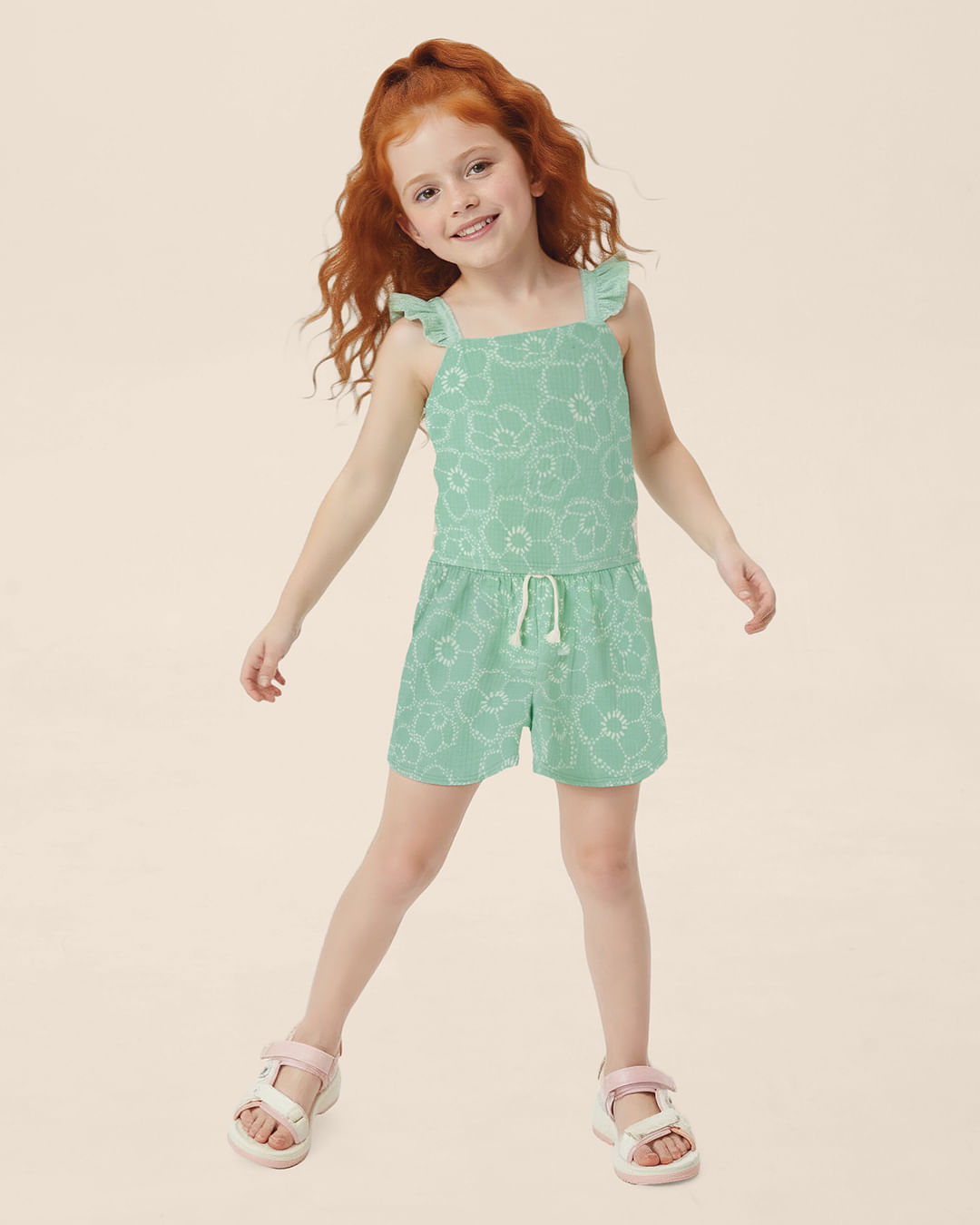 Conjunto Infantil Menina Estampa Floral Em Malha Texturizada Malwee Kids - Verde - 8