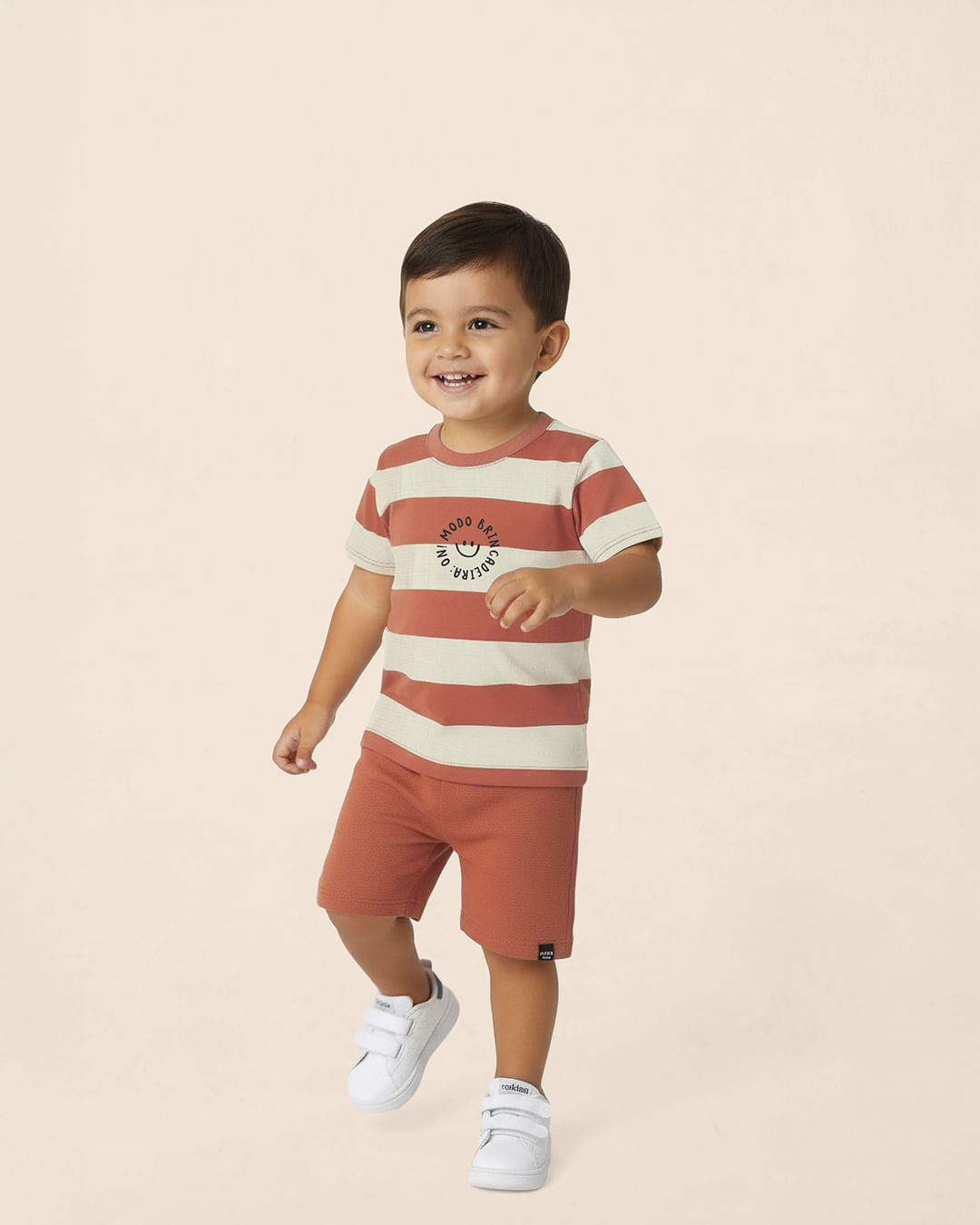 Conjunto Infantil Menino Camiseta Listrada Modo Brincadeira: On Malwee Kids - Laranja - 6