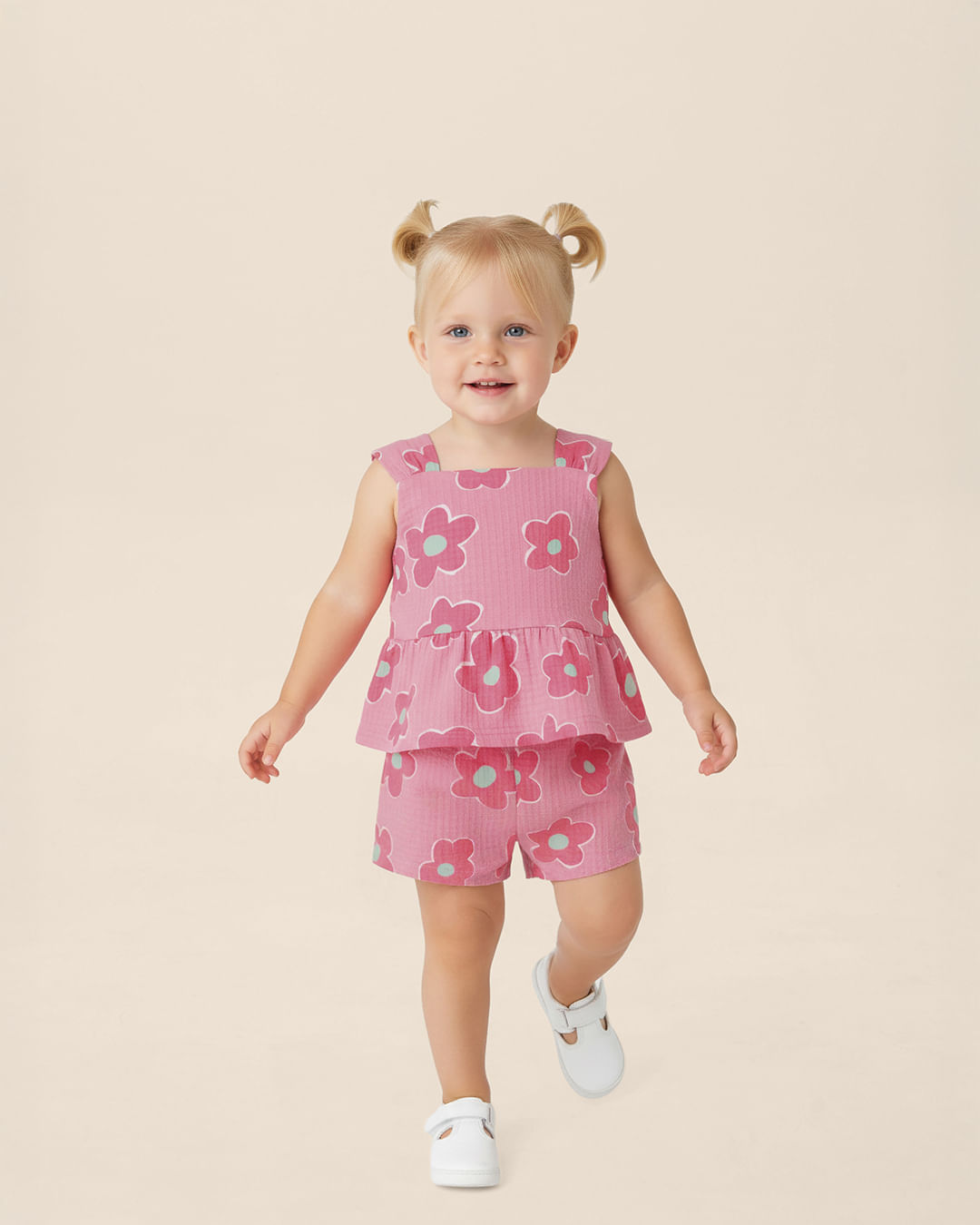 Conjunto Infantil Menina Estampado Floral Regata E Shorts Evasê Malwee Kids - Rosa - 8