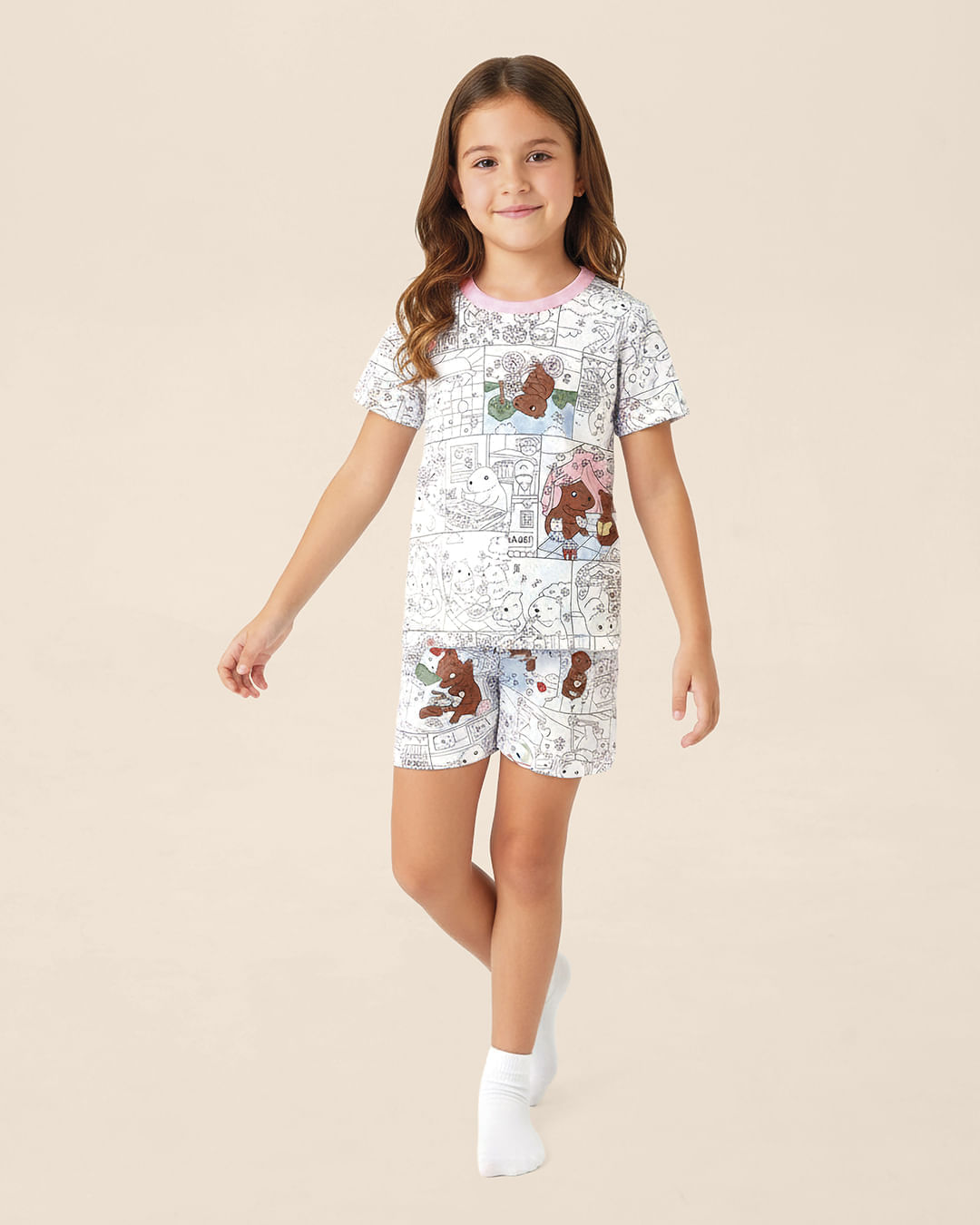 Pijama Infantil Menina Estampa Interativa Para Colorir Com Canetinhas Malwee Kids - Branco - 4