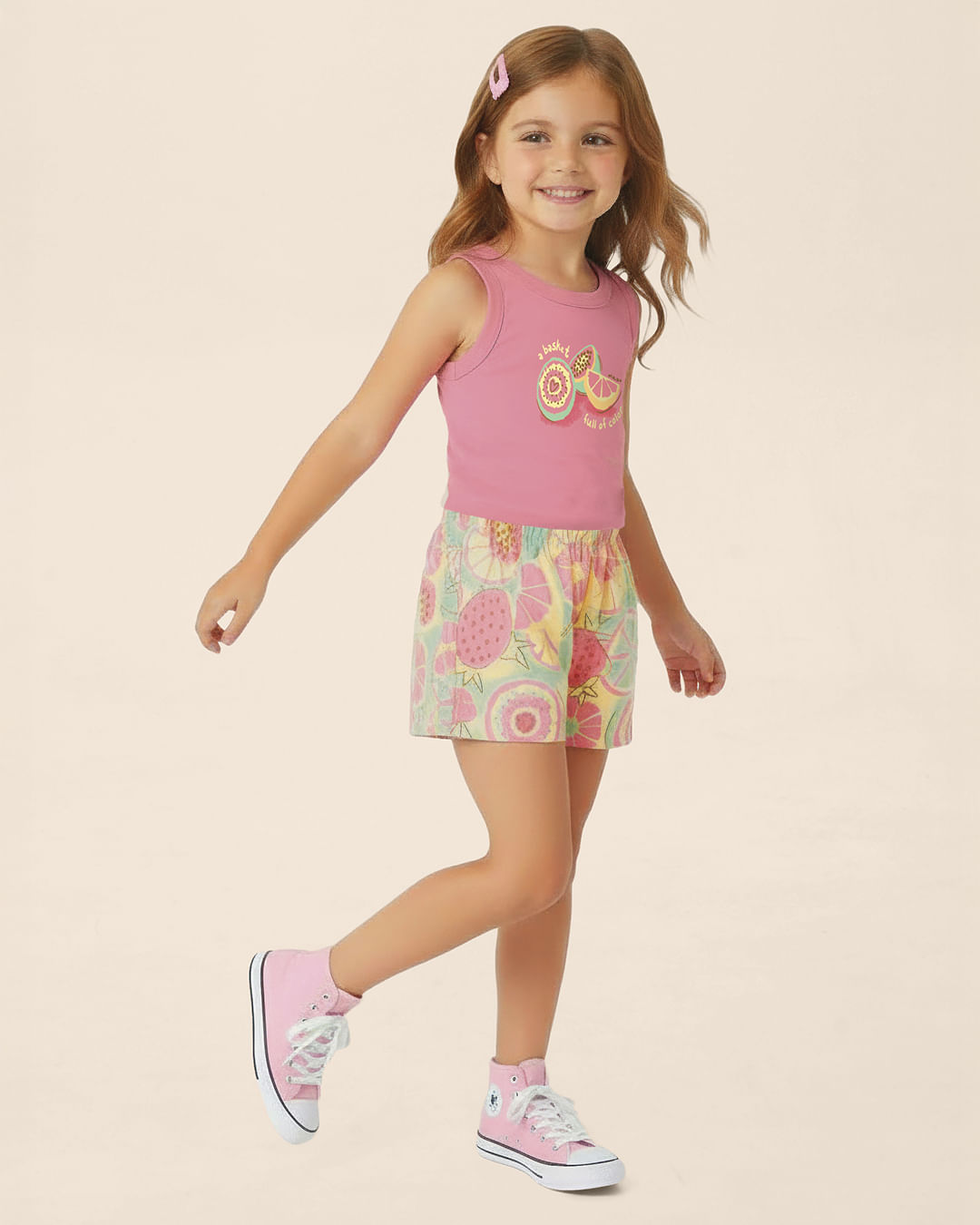 Conjunto Infantil Menina Estampa Temática Frutas Em Algodão Malwee Kids
