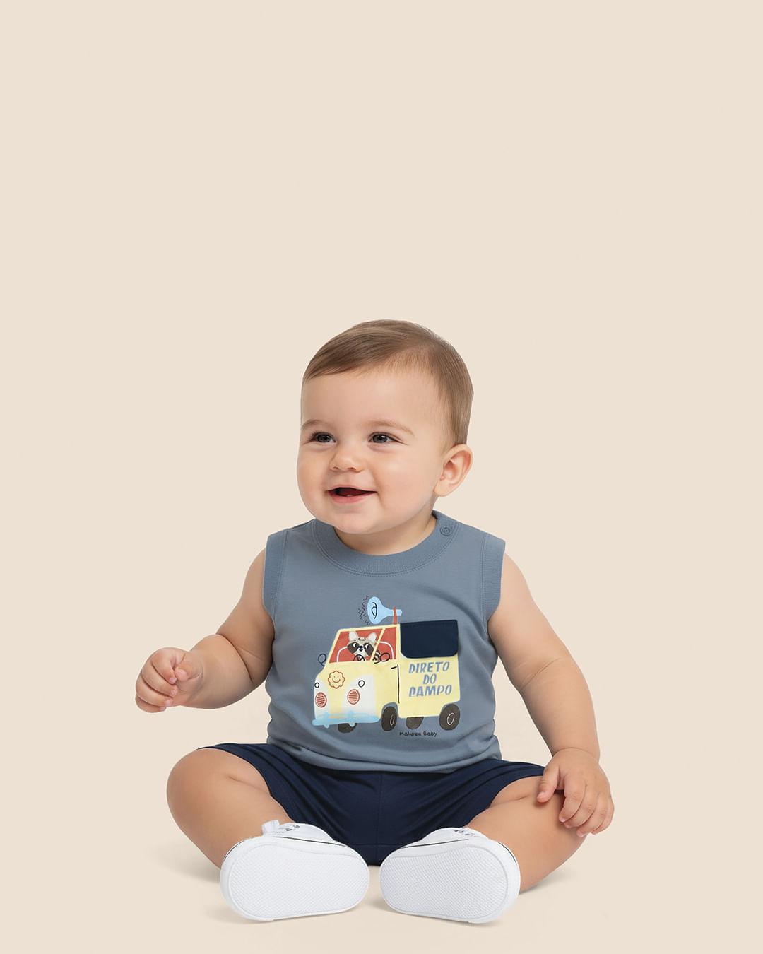 Conjunto Bebê Menino Regata Aplique Interativo E Bermuda Malwee Kids