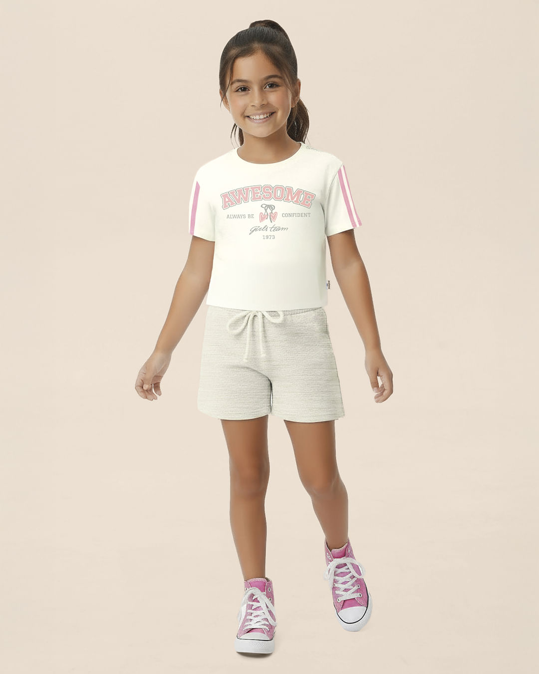 Conjunto Infantil Menina Blusa Estampa Glitter Awesome Malwee Kids - Off White - 8