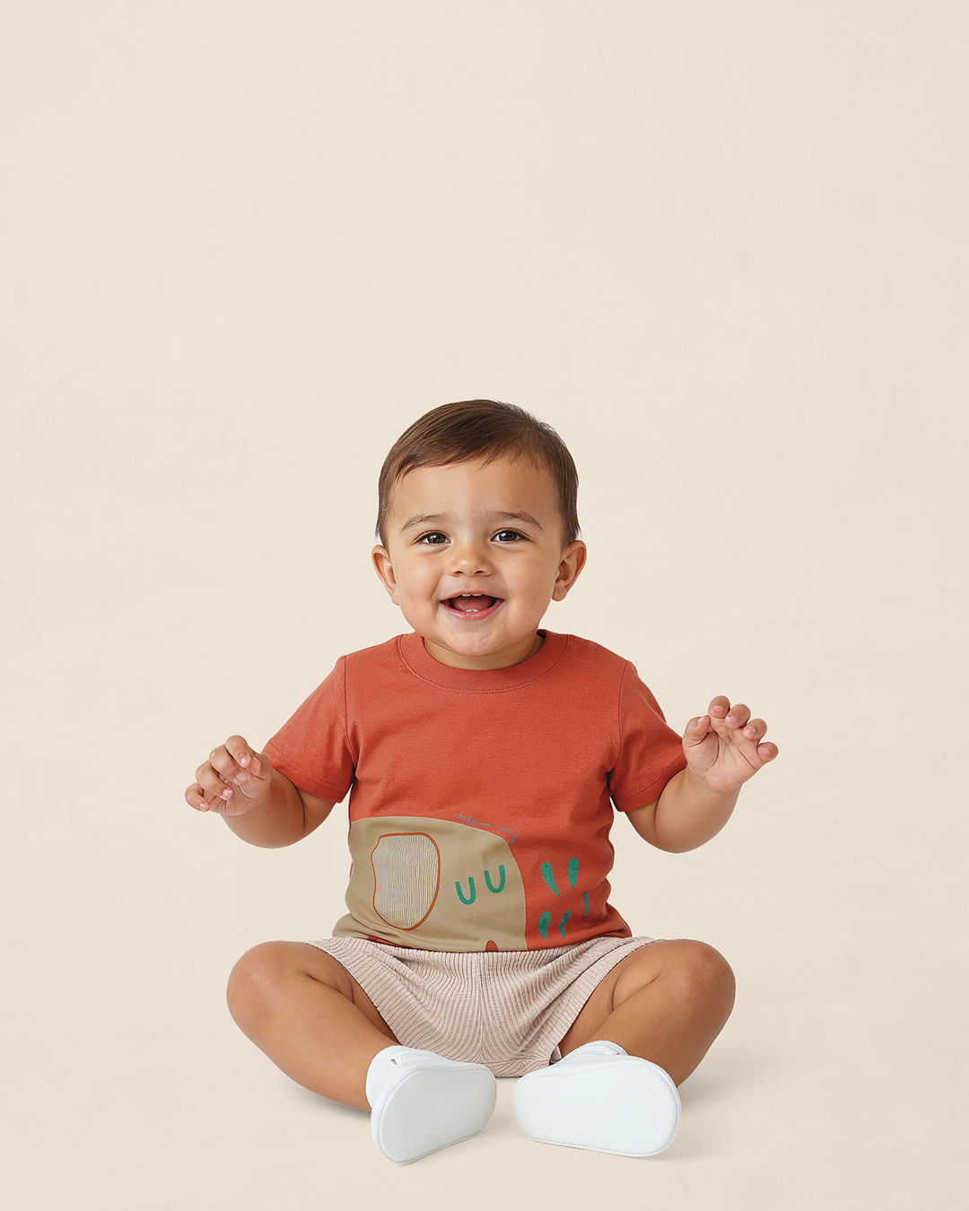 Conjunto Bebê Menino Estampa Puff Elefantinho Em Algodão Malwee Kids - Laranja - 3M