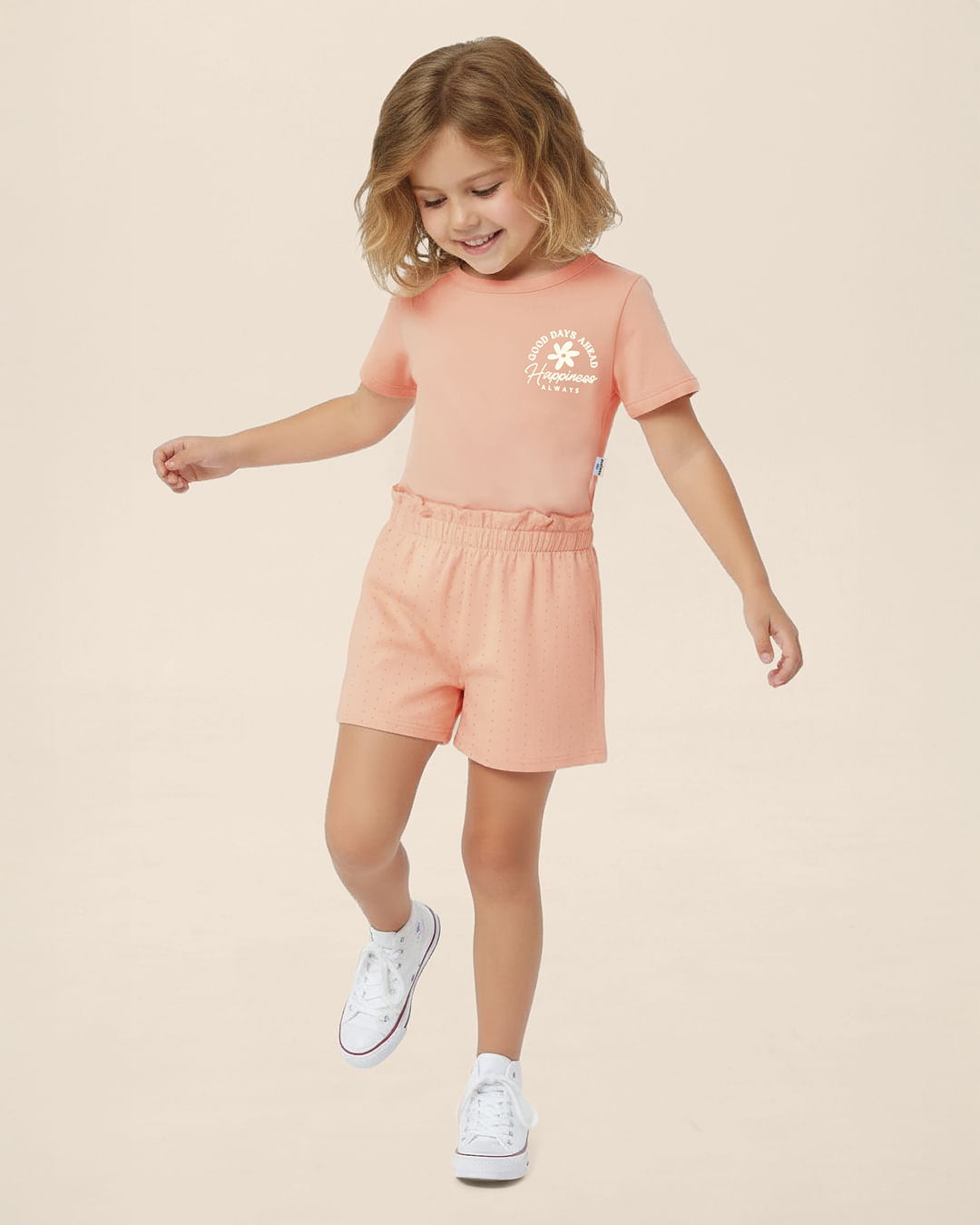 Conjunto Infantil Menina Blusa E Shorts Godê Malha Texturizada Malwee Kids - Laranja - 4
