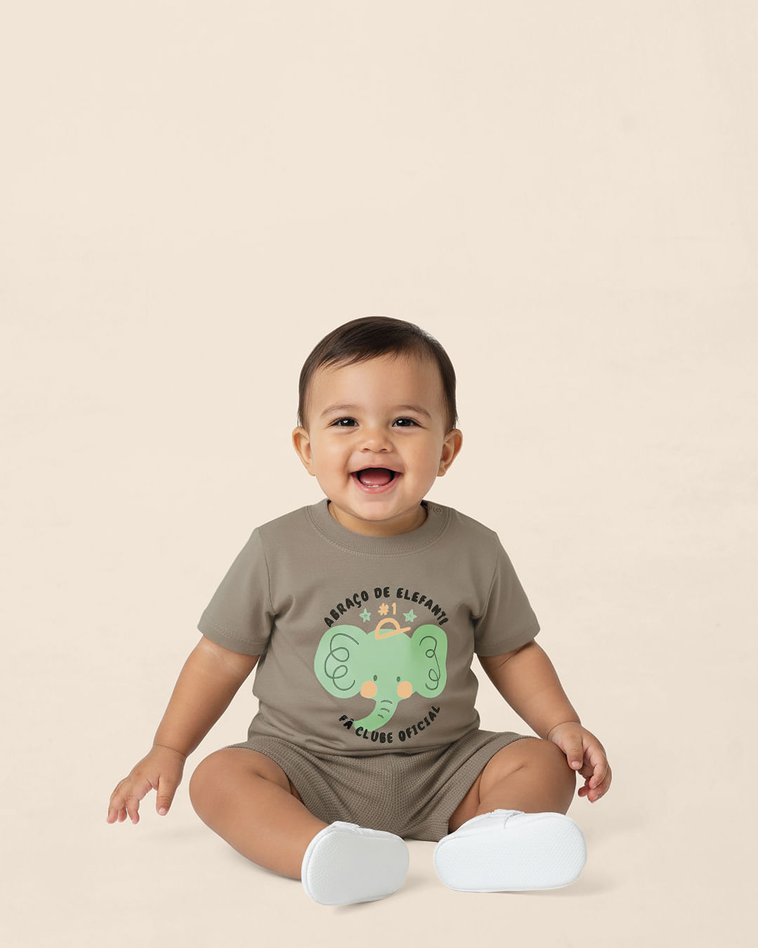 Conjunto Bebê Menino Abraço De Elefante Em Algodão Malwee Kids - Marrom - 9M