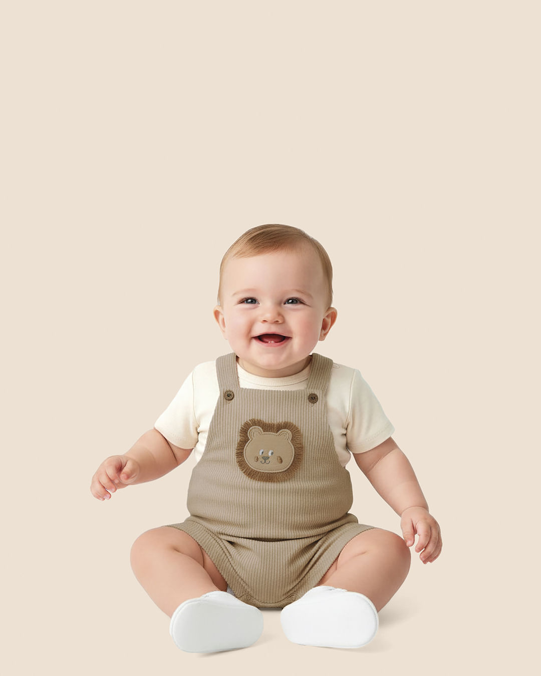 Conjunto Bebê Menino Body + Macaquinho Com Bordado Leãozinho Malwee Kids - Off White - 18M
