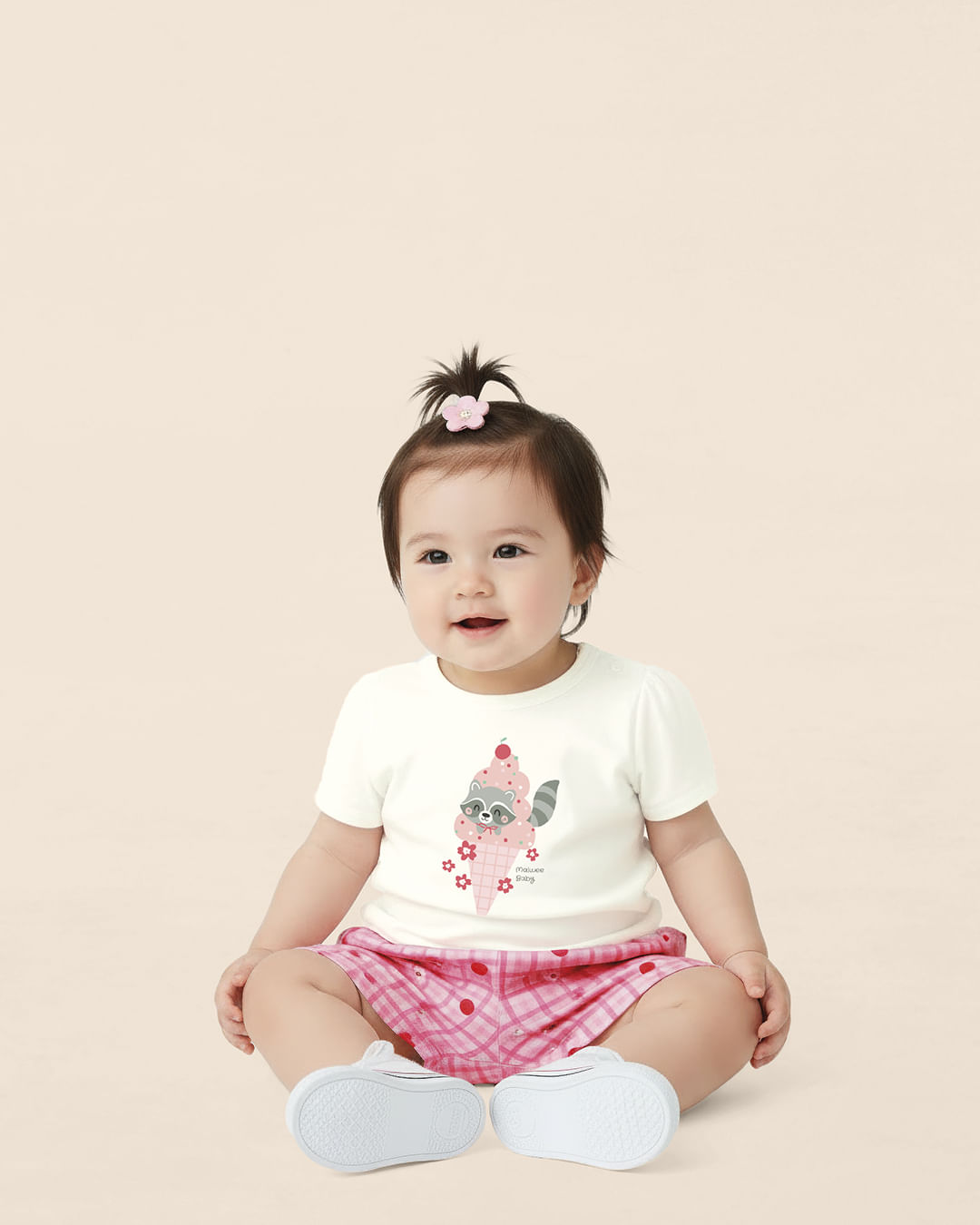 Conjunto Bebê Menina Blusa E Shorts Estampa Quadriculada Malwee Kids