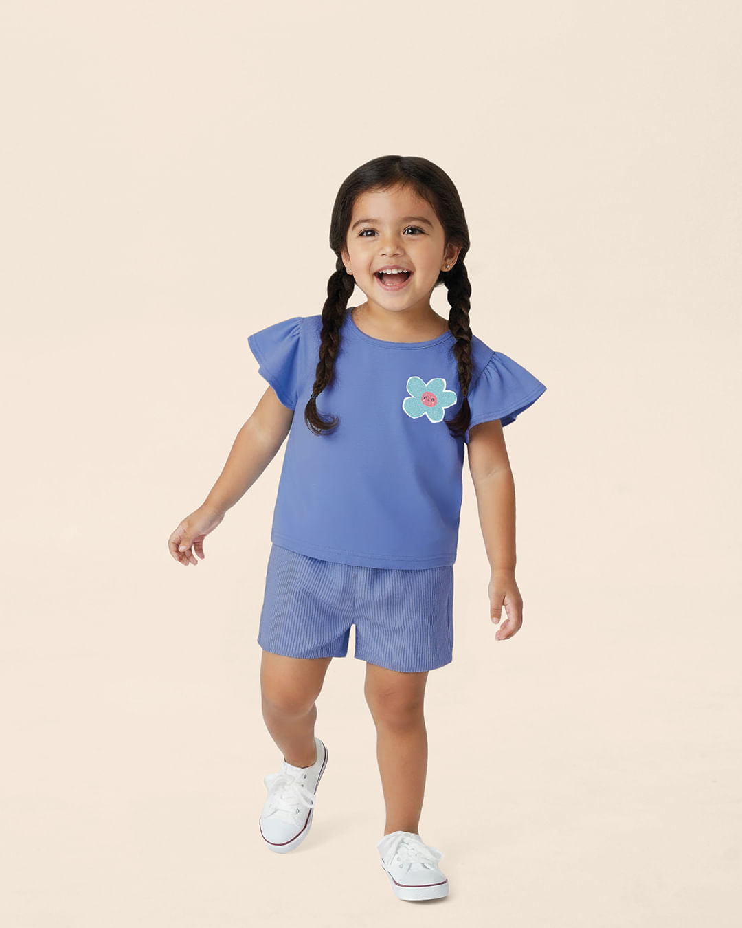 Conjunto Infantil Menina Blusa Estampa Florzinha E Shorts Malwee Kids - Azul - 8